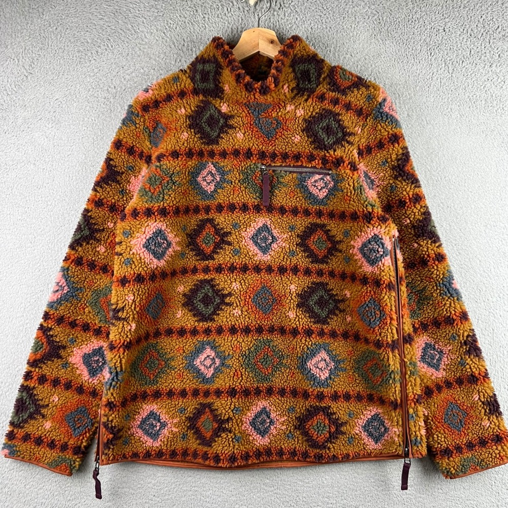 LL Bean Signature Fleece Pullover Southwestern Geometric Sherpa Side Zip Small